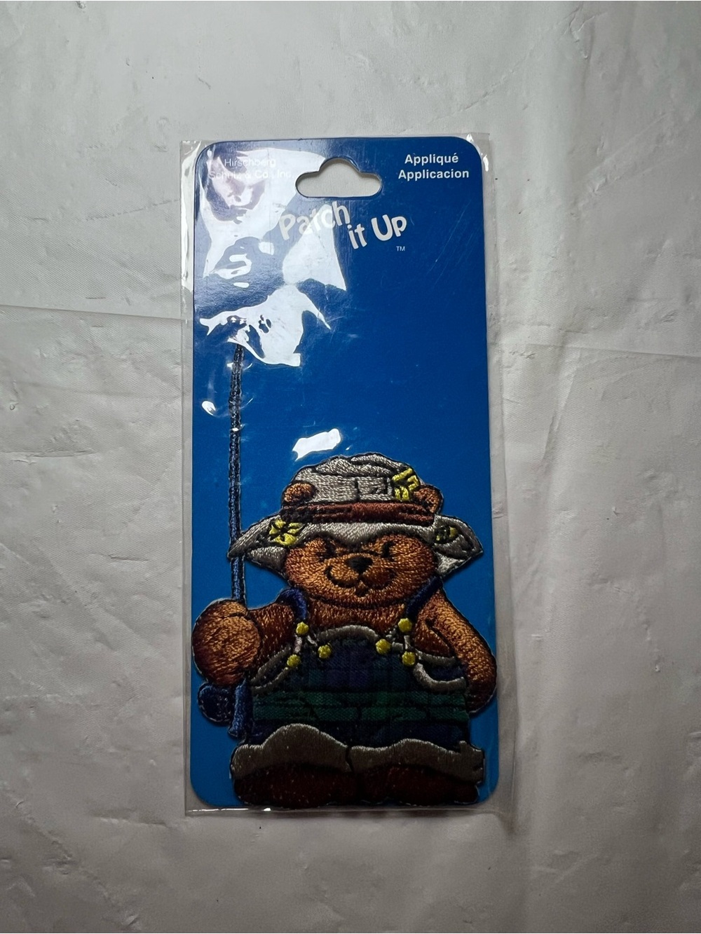 Patch It Up Fishing Bear Iron On Embroidered Applique